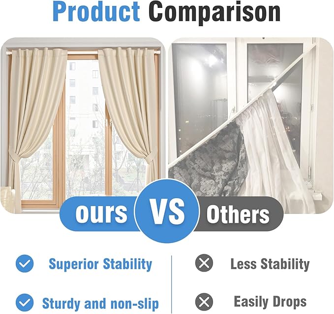 AIZESI Tension Curtain Rod for Windows 45 to 77 Inch, Adjustable Expandable Spring Curtain Rods No Drilling, Non Slip Curtain
