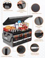 Oasser Car Trunk Organizer Collapsible Multi Compartments SUV Trunk Organizer with Reflective Strip Foldable Cover