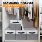 Criusia 8 Pack Closet Storage Bins with Lids - Stackable Storage Baskets for Organizing Clothes Toys Blankets - Odorless for 