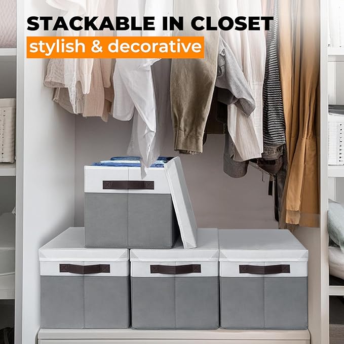 Large Closet Storage Baskets Bins with Lids 4 Pack, Storage Baskets for Organizing Shelves Nursery Bedroom, Home Dorm Closet 