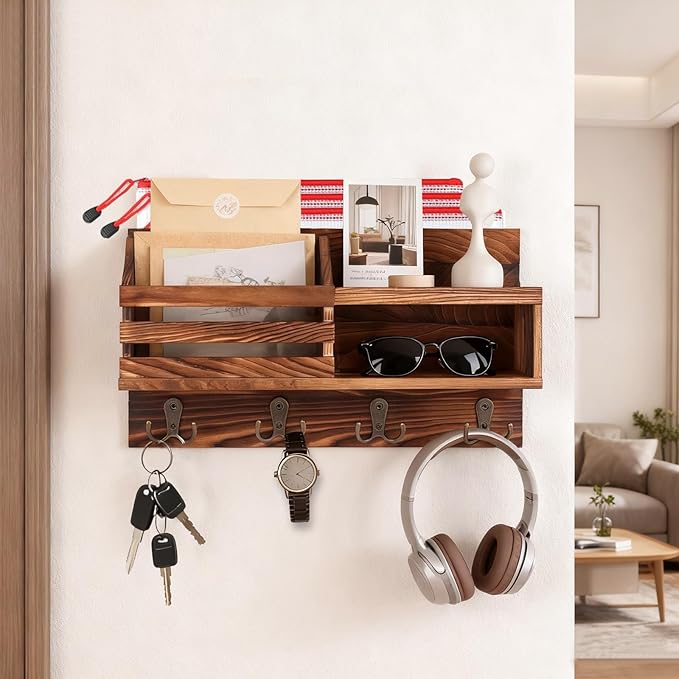 Key and Mail Holder for Wall, Mail Organizer Wall Mount with Shelf, Farmhouse Entryway Decor for Organizing A4 Bags,Wallet, D