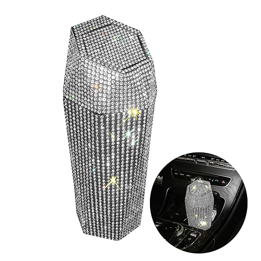 Rhinestone Car Trash Can with Lid, Sparkly Garbage Can, Diamond Design Small Automatic Portable Trash Can for Automotive, Home, Office, Kitchen, Bedroom.