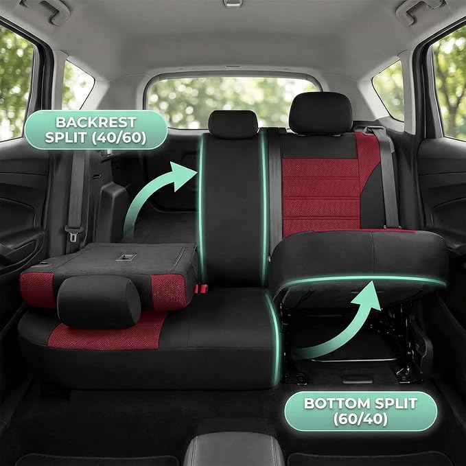 FH Group Automotive Car Seat Covers Full Set Premium 3D Air Mesh Front Seat Covers, Airbag Compatible & Split Bench Cover Uni