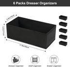 6 Pack Dresser Organizers - Drawer Organizers for Clothing & Baby, Woven-Fabric Storage Drawers (Black