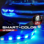 OPT7 Aura Single Row Expansion Pack - 2pc 12” RGB Multicolor LED Strips w/Splitters and Extension Wires for Interior, Wheel Well, Grille, Golf Cart, Car, Boat Underglow Lights