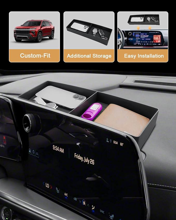 ECOZEN 2026 Chevy Traverse Dash Console Organizer Tray - Behind Screen Organizer for 2024-2026 Traverse(LT/Z71/High Country/RS) Accessories Dashboard Storage Behind Screen Center Console Organizer
