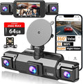4 Channel Dash Cam Front and Rear Cabin, 360° Dash Camera ，Night Vision 8 IR Lamps Dash Camera for Cars, 5G WiFi for Download