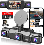 4 Channel Dash Cam Front and Rear Cabin, 360° Dash Camera ，Night Vision 8 IR Lamps Dash Camera for Cars, 5G WiFi for Download