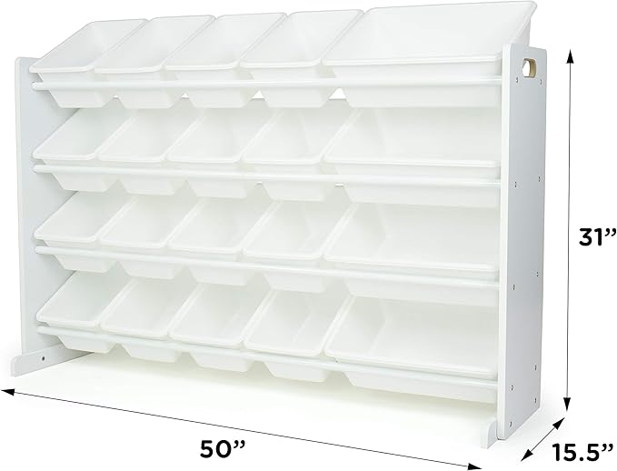 Humble Crew Extra-Large Toy Organizer with 20 Plastic Bins – White/White Storage Rack with 4-Tier Shelves, Anti-Tip Safety, f