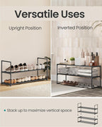 SONGMICS Shoe Rack, 2-Tier Shoe Organizer, Metal Storage Shelf, Upright or Upside Down, for 12-15 Pairs, Stackable, for Entry