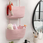 TeoKJ Over the Door Hanging Basket, 3-Tier Woven Cotton Wall-Mounted Storage Organizer Bag Decorative Hanging Nursery Baskets