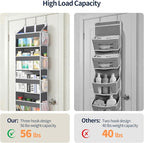 Yecaye 5 Tier Clear Over the Door Organizer Hanging, 5 Large Plastic Pockets and 10 Side Pockets Back of Door Organizer, 56lb