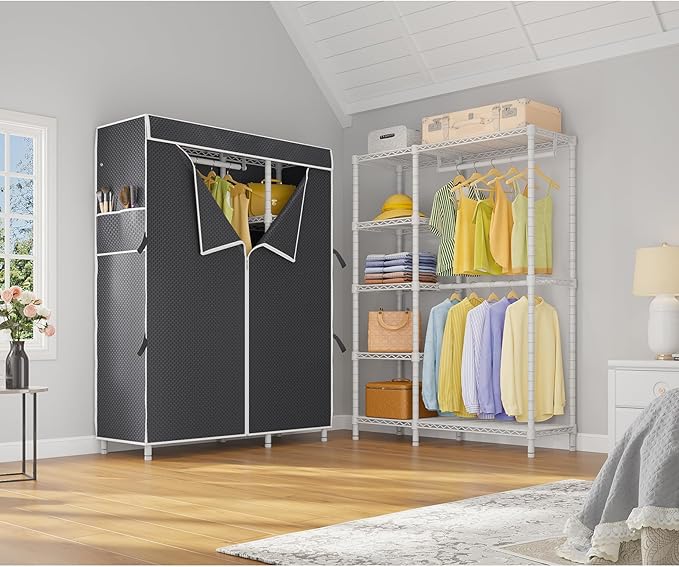 VIPEK V7C Garment Racks with Cover Portable Closets for Hanging Clothes, Heavy Duty Clothes Rack with Shelves Metal Closet Wa