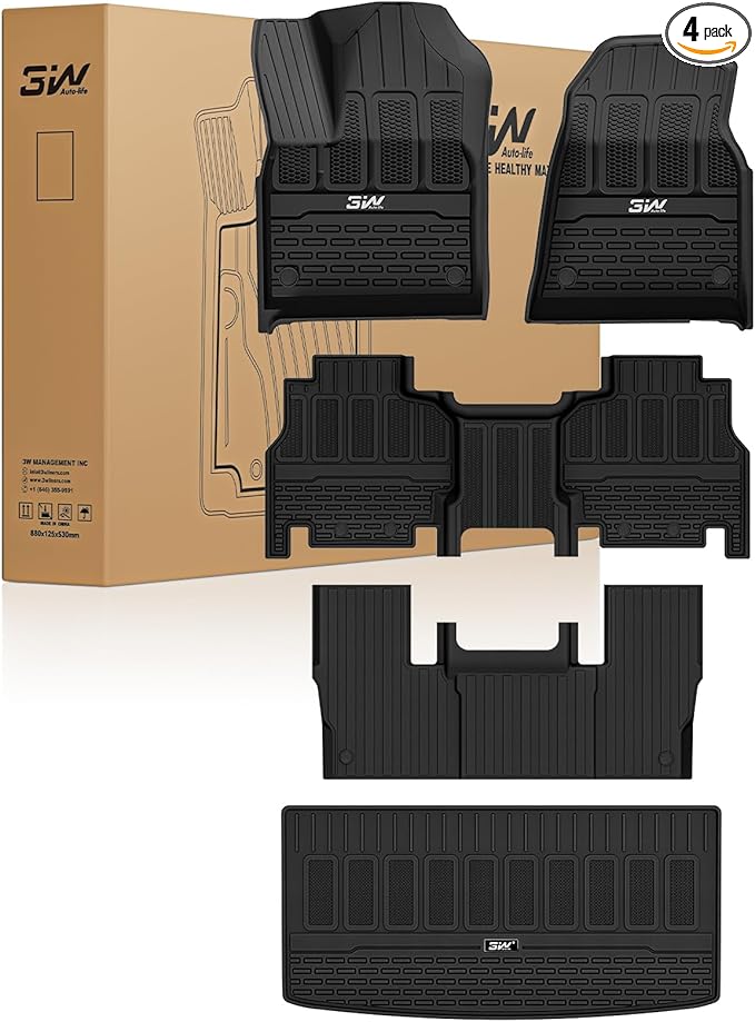 3W Floor Mats & Cargo Liner Fit for Jeep Grand Wagoneer 2022-2025 7 seat (Not Fit for L or 8 seat), TPE Custom Fit Wagoneer Floor Liner for 1-3 Rows and Trunk Mats Full Set Car Accessories