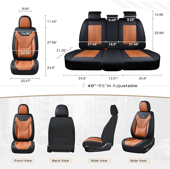 Coverado Car Seat Covers with Lumbar Support, Front Covers for Cars, Universal Automotive Seat Cover, Waterproof, Leather Car