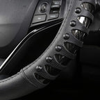 West Llama Microfiber Leather Car Steering Wheel Cover for Men Women,Universal Fit 14.5-15 inch(Leather Nails-Black-Standard 