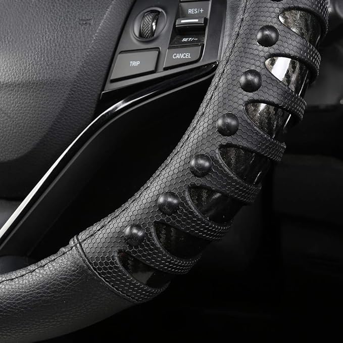 West Llama Microfiber Leather Car Steering Wheel Cover for Men Women,Universal Fit 14.5-15 inch(Leather Nails-Black-Standard 