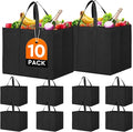 WISELIFE Reusable Grocery Shopping Bags 10 Pack Large Foldable Tote Bags Bulk, with Long Handle for Shopping Groceries Clothes (Black)