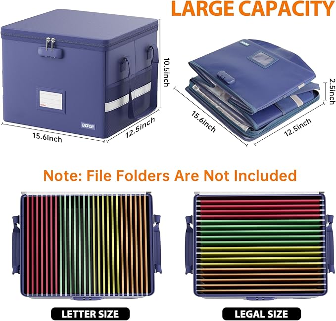 ENGPOW 5200°F File Box Fireproof Document Box with Lock,Heat Insulated Collapsible File Storage Organizer Box with Handle,Por