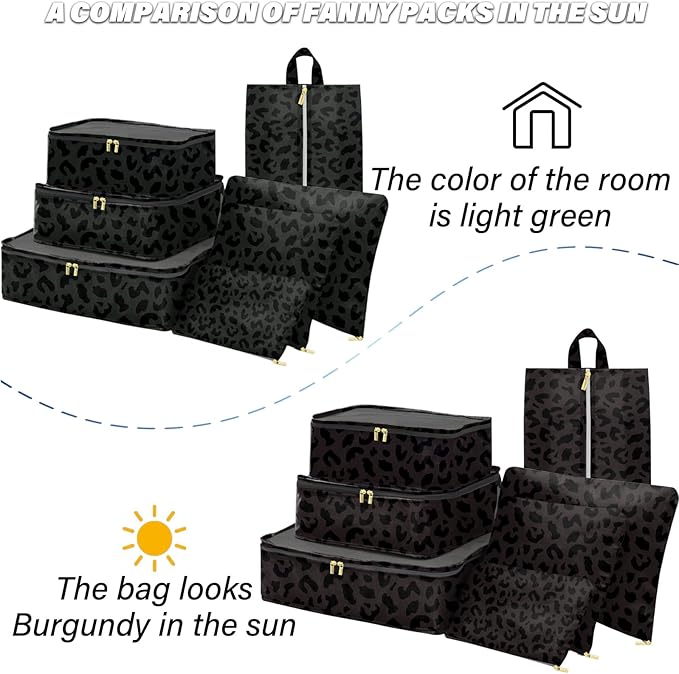 7 Set Packing Cubes Travel Luggage Organizers for Suitcase Travel Accessories with Shoe Bag for Women Girls Aesthetic Cute-Bl