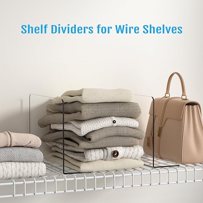 OKPOW Shelf Dividers Closet Organizer - 12" Tall X 9" Deep Acrylic Clear Sturdy Separate for Clothes Purse - Adjustable Space