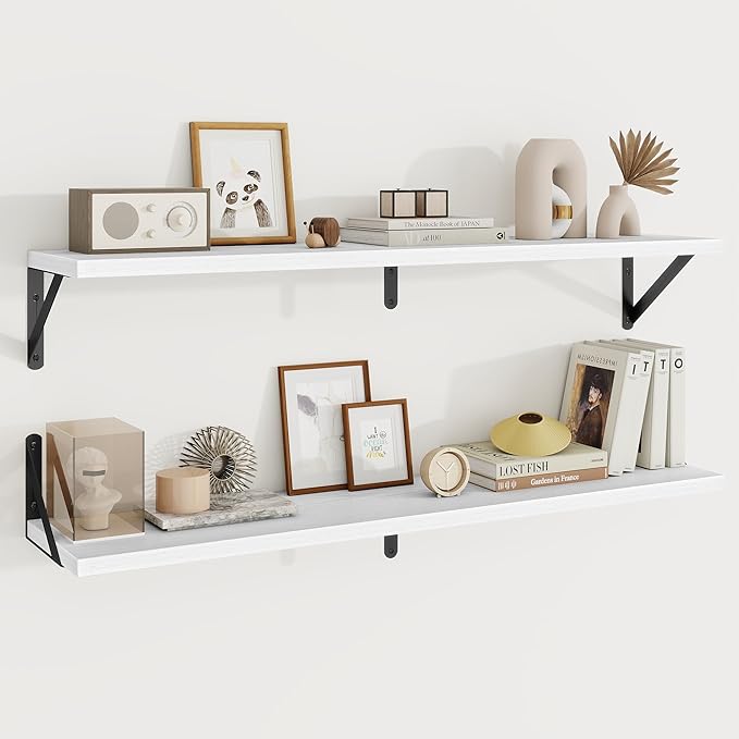 Floating Shelves, 8 Inch Deep Rustic Wood Wall Storage, 36W x 8D Wall Shelves Set of 2, Heavy Duty Metal Brackets, Industrial
