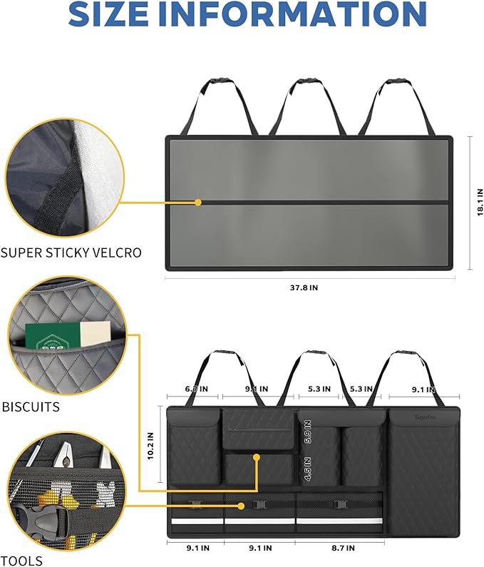 Backseat Hanging Organizer with Large Storage Bags | PU Leather, Large Capacity | Adjustable Straps, Waterproof & Collapsible |