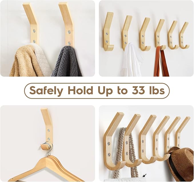 Wooden Coat Hooks Wall Hooks,Natural Oak Wood Hooks Decorative Vintage Wood Wall Hooks Organizer Heavy Duty Wall Mounted Hook