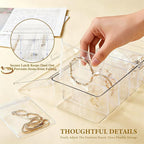 KAMJUNTAR Acrylic Jewelry Box Organizer, Clear Jewelry Organizers and Storage Box with 60 Portable Anti Tarnish Bags, Travel 