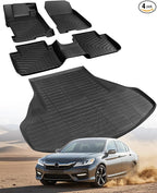 All-Weather Floor Mats for Honda Accord 2013-2017 (Only for Sedan) Custom Fit Black Rubber Car Liners, Waterproof Vehicle Accessories for Front & Rear, Heavy Duty Interior Protection