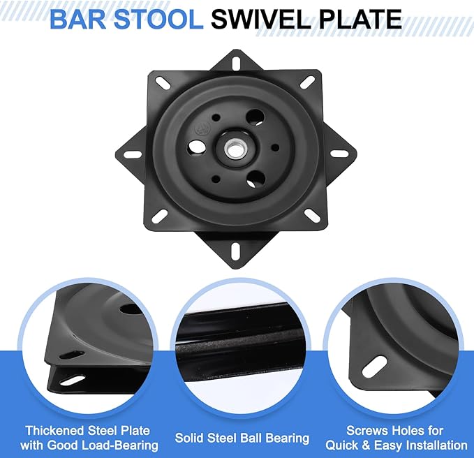 uxcell 2Pcs 6" Bar Stool Swivel Replacement, 360° Rotation Lazy Susan Turntable, Square Semi-Ball Bearing Seat Swivel Base Mo