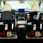 2 Pcs Large Size Car Backseat Organizer with 1 Pcs Trash Garbage Bag, Clear Screen Tablet Holder and 9 Storage Pockets,Foldable Seat Back Protectors for Toys Drinks Book ,Travel Accessories (Black)