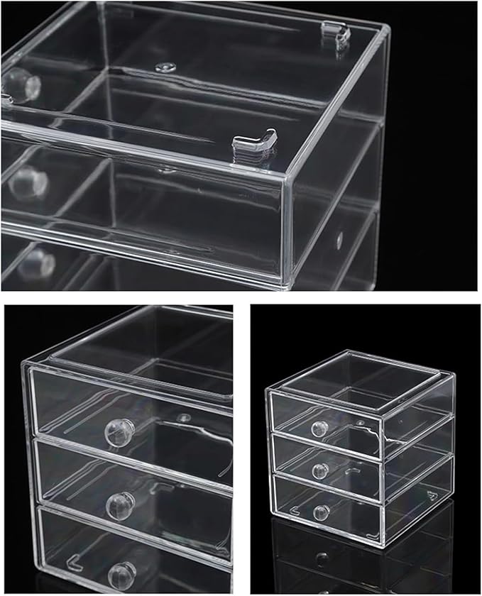 AJIODA Makeup Drawer Organizer Box with 3 Drawers, Acrylic Cosmetic Display Case Vanity Organizer Jewelry Storage Box Stackab