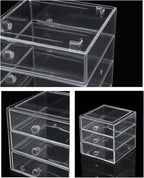 AJIODA Makeup Drawer Organizer Box with 3 Drawers, Acrylic Cosmetic Display Case Vanity Organizer Jewelry Storage Box Stackab