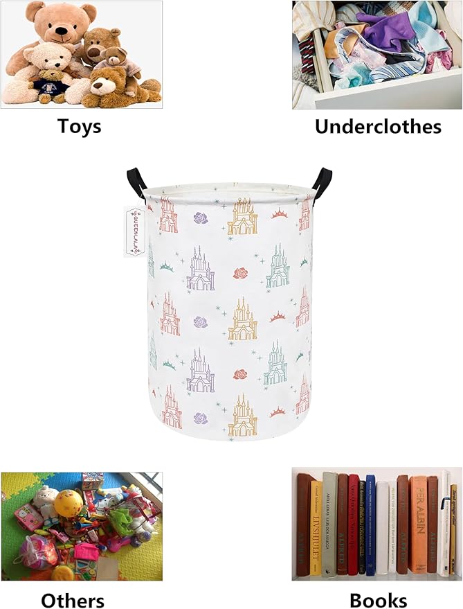 QUEENLALA Large Storage Basket,Laundry Hamper/Bathroom/Home Decor/Collapsible Round Storage Bin,Boys and Girls Hamper/Boxes/C