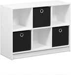 Furinno Basic 3x2 Cube Storage Bookcase Organizer with Bins, White/Black