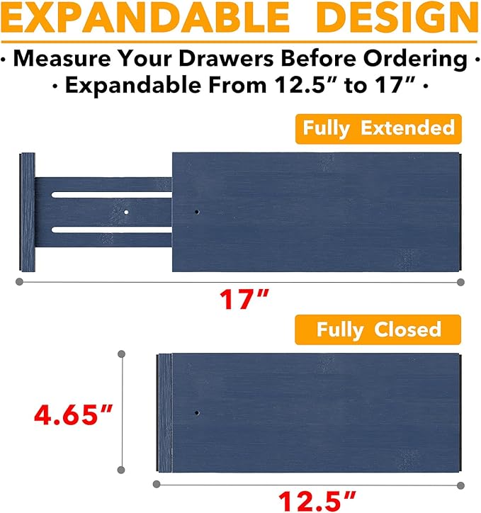 SpaceAid Bamboo Dresser Drawer Dividers 6 Pack, 4.65“ High Adjustable 12.5“-17” Drawer Organizers, Expandable Organization fo
