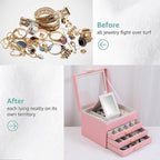 BOOVO Clear Lid Jewelry Box,4 Layers Jewelry Organizer Large Jewelry Storage Box with 3 Drawers,Jewelry Holder Organzier of R