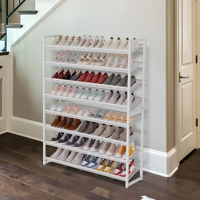 Large Shoe Rack 8 Tier Shoe Organizer, Heavy Duty Metal 4-Tier Stackable Shoe Storage Vertical Shoe Rack for Closet Front Doo