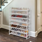 Large Shoe Rack 8 Tier Shoe Organizer, Heavy Duty Metal 4-Tier Stackable Shoe Storage Vertical Shoe Rack for Closet Front Doo