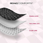 Road Comforts Leather Steering Wheel Cover – Black & Hot Pink, Universal Fit 14.5-15 Inch, Microfiber Leather, Anti-Slip & Br