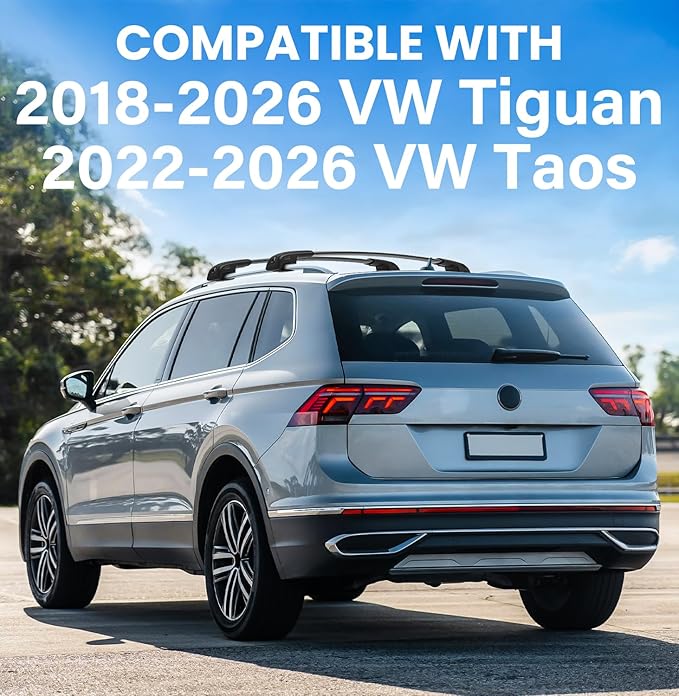 300lbs Lockable Roof Rack Cross Bar Fit for Volkswagen VW Tiguan 2018-2026 (Not for Limited) & Taos 2022-2026, Aluminum Roof Rails Crossbars for Cargo Bars Luggage Bike Kayak Rack