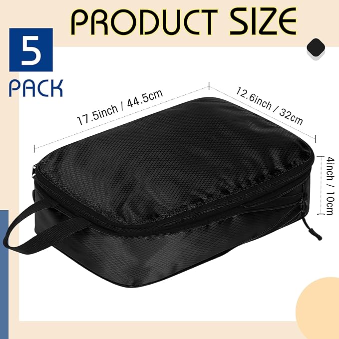 5 Pack Compression Packing Cubes for Travel Space Saving Cubes Luggage Organizer for Suitcase(Black,L)
