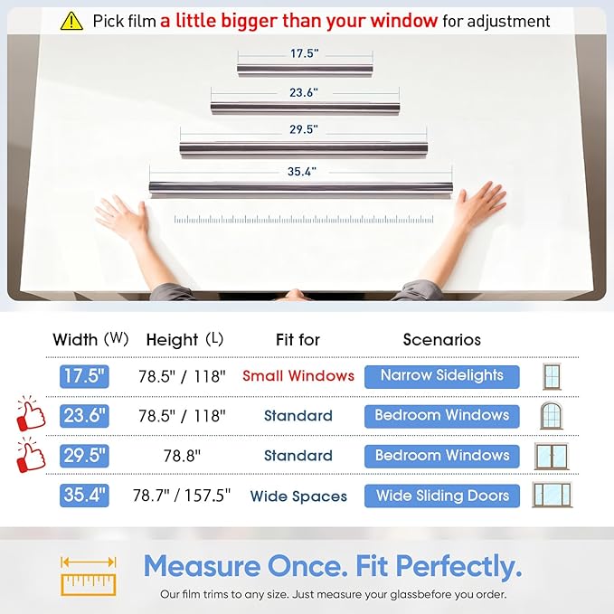 SUNBABY Window Tint for Home, One Way Privacy Film Heat & UV Blocking, Static Cling No Glue Renter Friendly Cover for Home Bedroom, Office & Sliding Glass Door, 17.5 x 118.1 Inch with 3 Tools, Silver