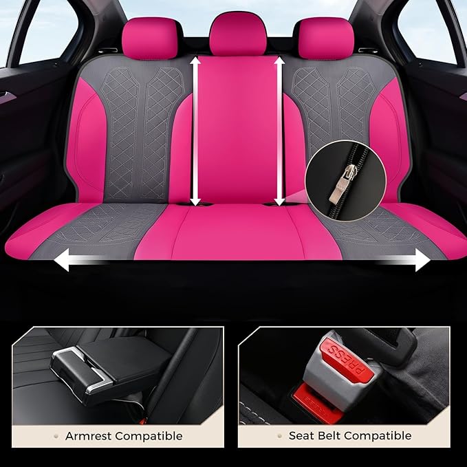 Coverado Car Seat Covers Full Set, Leather Seat Covers, Rose Automotive Protectors 5-Seat, Luxury Universal Fit Seat Covers f