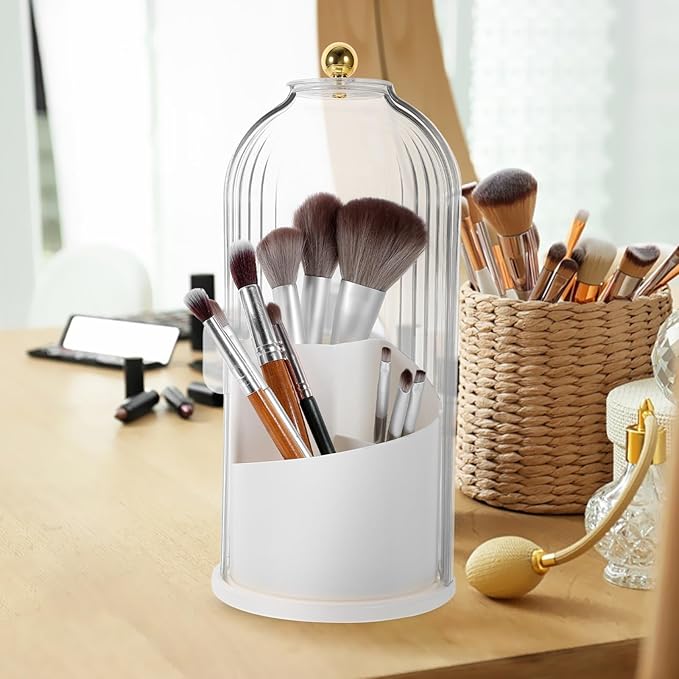 Alipis Makeup Brush Holder Organizer Lid Smooth Rotating Design for Easy Access Transparent Storage for Desktop Capacity Cosm