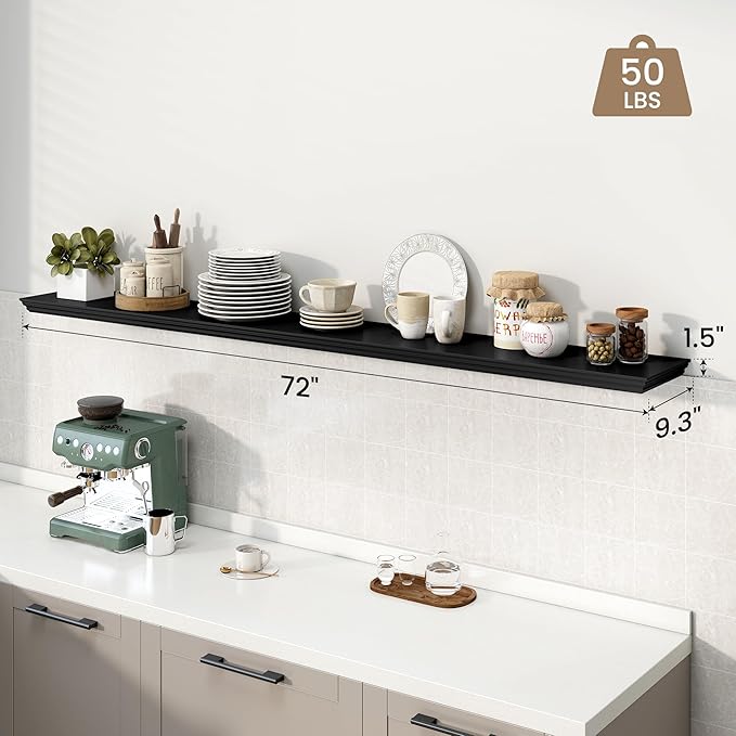 Axeman 70.8 Inch Floating Shelves for Wall, 9.3" Deep Crown Molding Wood Display Shelf with Heavy Duty Invisible Brackets for