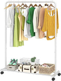 Simple Trending Standard Clothes Clothing Garment Rack with Storage Shelves, Rolling Clothes Organizer on Wheels for Hanging 