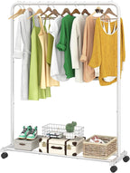 Simple Trending Standard Clothes Clothing Garment Rack with Storage Shelves, Rolling Clothes Organizer on Wheels for Hanging 
