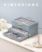 Lolalet Jewelry Box Organizer, 4-Layer Jewelry Organizers and Storage Case with Glass Lid, Ring Earring Bracelet Necklace Hol